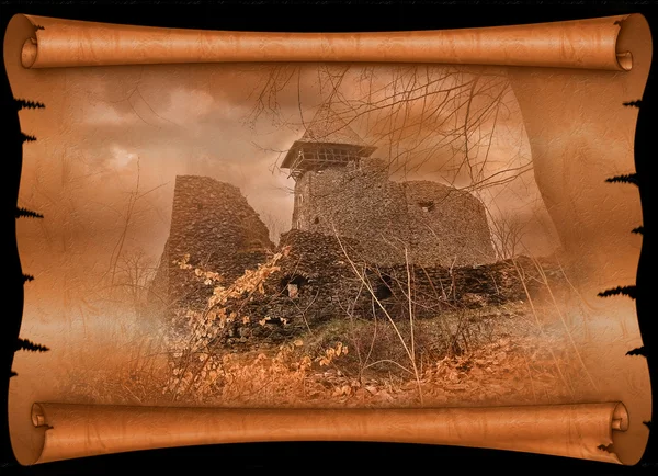 Nevytskyi slott på gammalt papper — Stockfoto