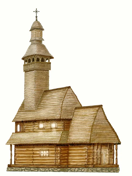 stock image Wooden church, illustration