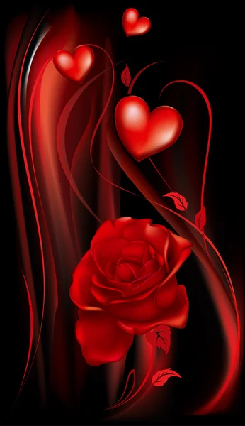 红玫瑰和红心 — 图库矢量图片