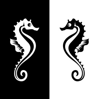 Vector seahorse isolated on white and black background clipart