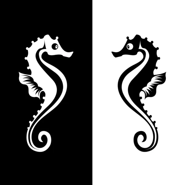 Vector seahorse geïsoleerd op witte en zwarte achtergrond — Stockvector