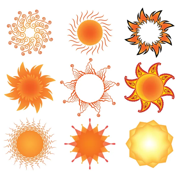 शैलीकृत सूर्य चिह्नों का सेट — स्टॉक वेक्टर