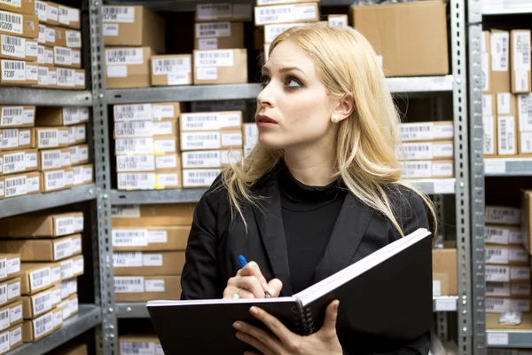 stock image Sexy young woman doing inventory