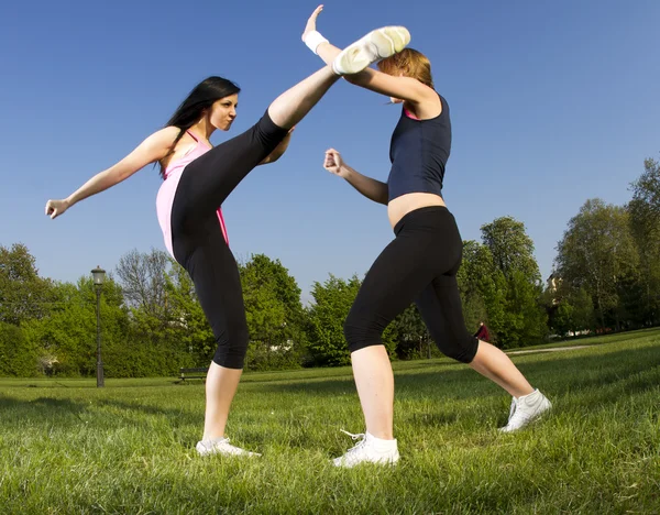 Karate fight between young girls — Stock Photo, Image