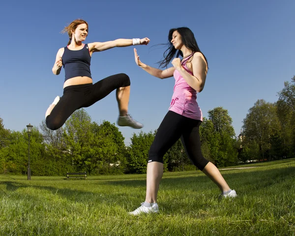 Karate fight between young girls — Stock Photo, Image