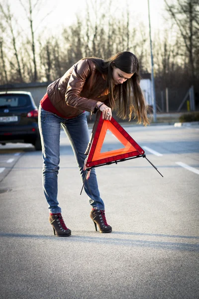 stock image Woman with broken car