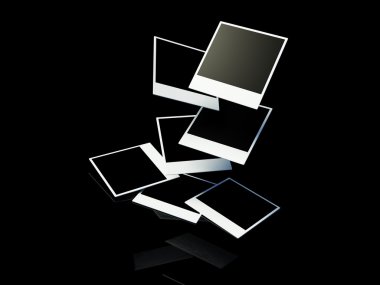 Photo frame falling on a black reflective surface clipart