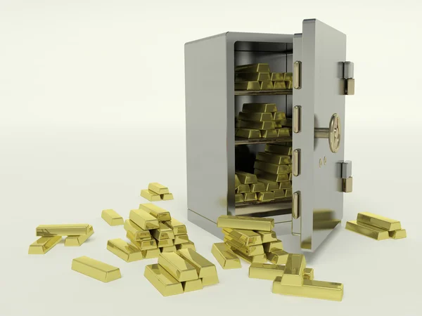 stock image Safe full of gold bars on a white background