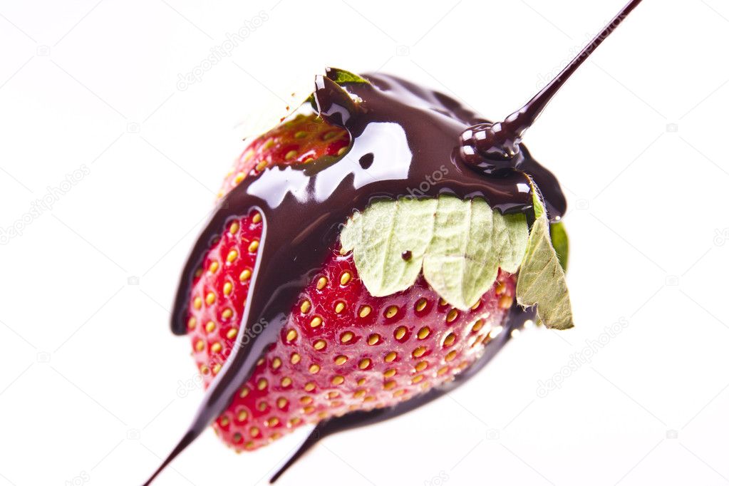 Chocolate Poured onto Strawberry