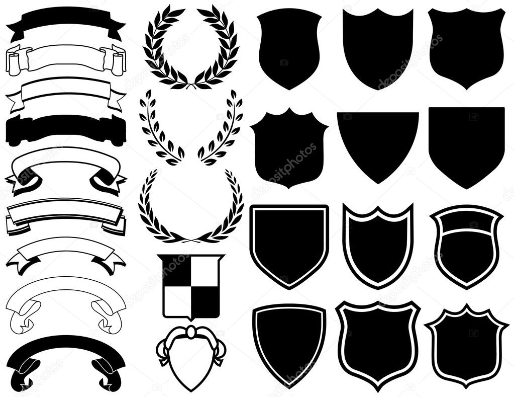 Ribbons, Banners, Laurels, and Shields. Mix and Match to create your own logo