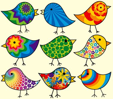 Nine Colorful Birds clipart