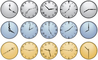 Fifteen Different Clock Faces clipart