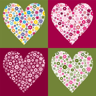 Four Flower Filled Hearts clipart