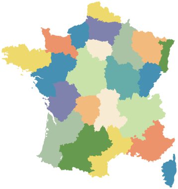 Fransa Haritası bölgeye bölünmüş.
