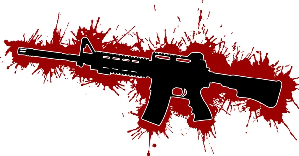 Rifle de asalto con manchas de sangre — Vector de stock