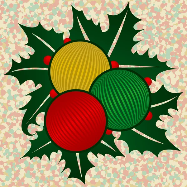 Drie ornamenten met holly — Stockvector