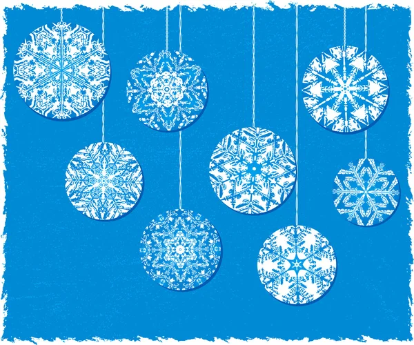 Copo de nieve adornos de Navidad sobre un fondo azul — Vector de stock