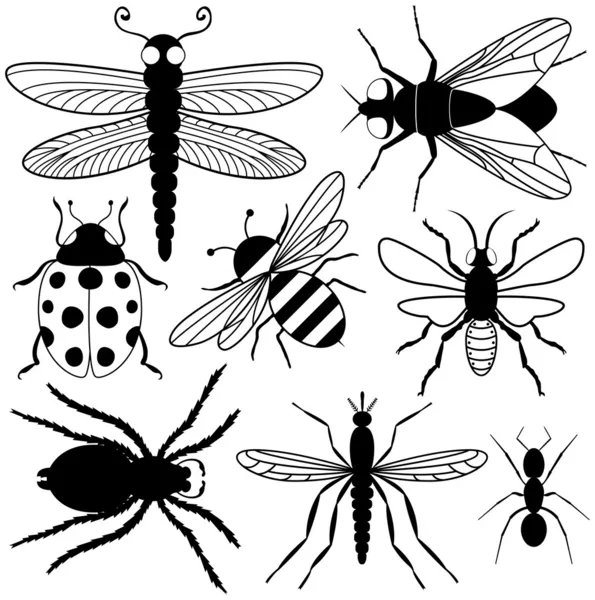 8 つの昆虫のシルエット — ストックベクタ