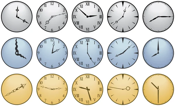 Δεκαπέντε διαφορετικές ρολόι πρόσωπα — Διανυσματικό Αρχείο