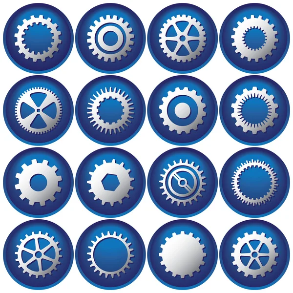 Dieciséis botones de engranaje — Vector de stock