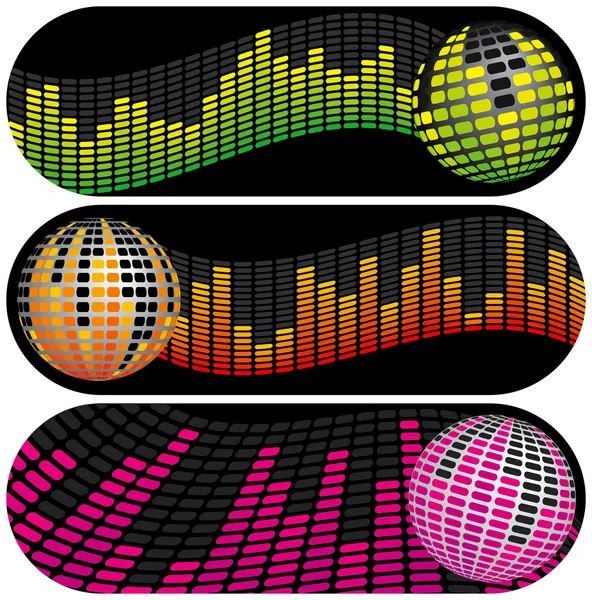 Három Disco zene bannerek — Stock Vector