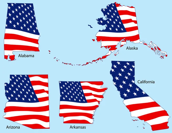 Cinco estados con banderas — Vector de stock