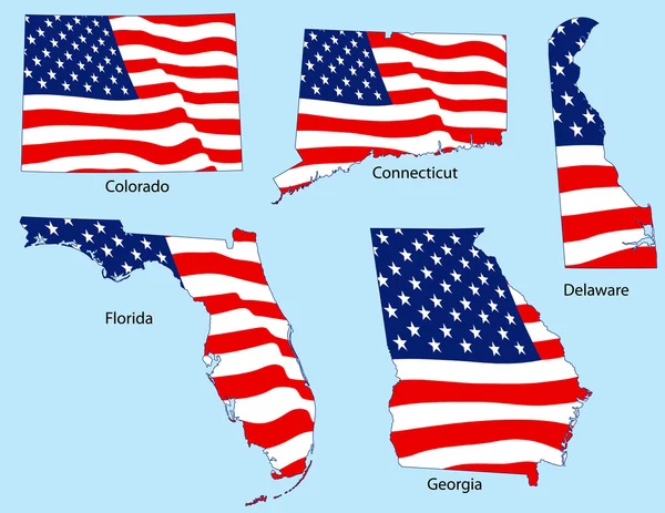 Пять штатов с флагами — стоковый вектор