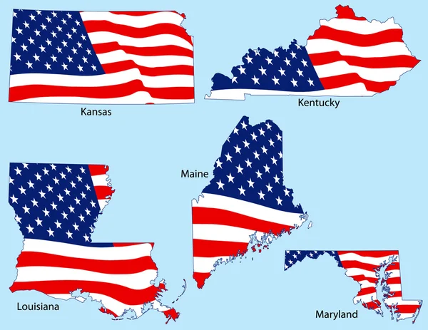 Cinco Estados com Bandeiras — Vetor de Stock