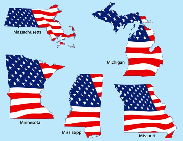Cinque Stati con Bandiere — Vettoriale Stock