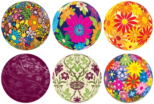 Six Floral Balls to add to your designs — Stock Vector