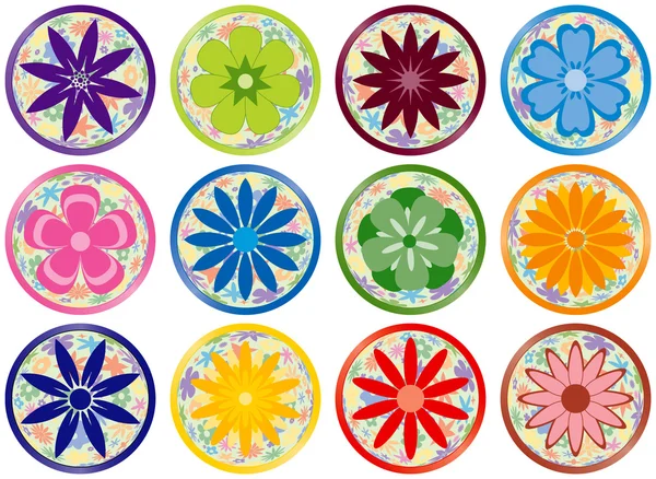 Flower Buttons or Icons — Stock Vector