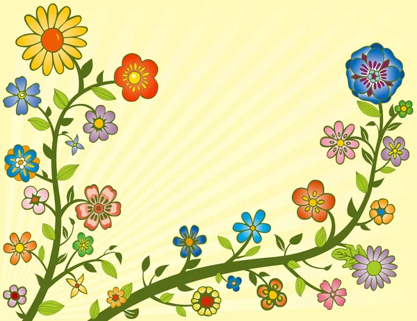 在葡萄藤上的七彩花朵 — 图库矢量图片
