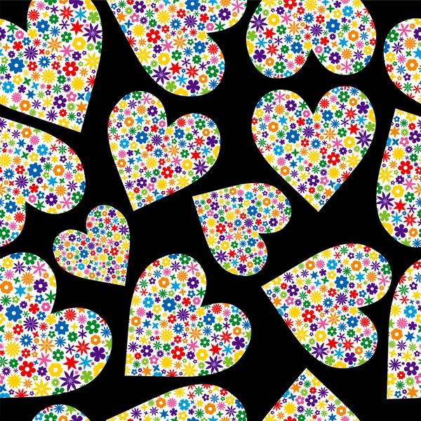 Seamless Tile of Flower Filled Hearts — Stock Vector