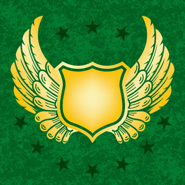 Escudo de oro sobre fondo grunge verde — Archivo Imágenes Vectoriales