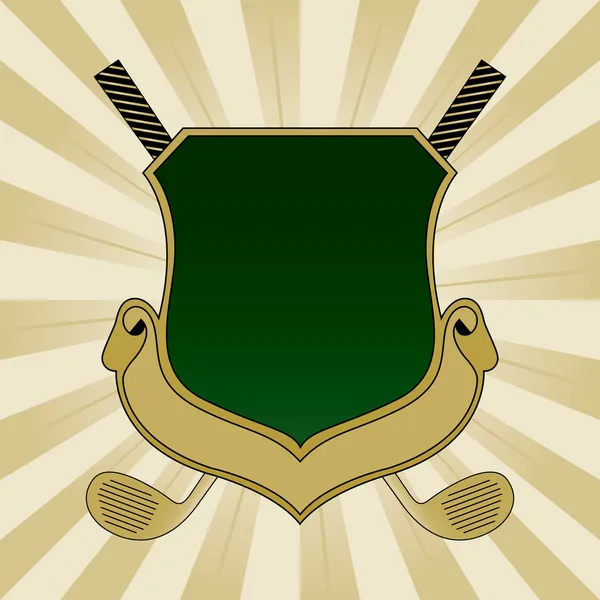 Escudo de golf de oro y verde — Vector de stock