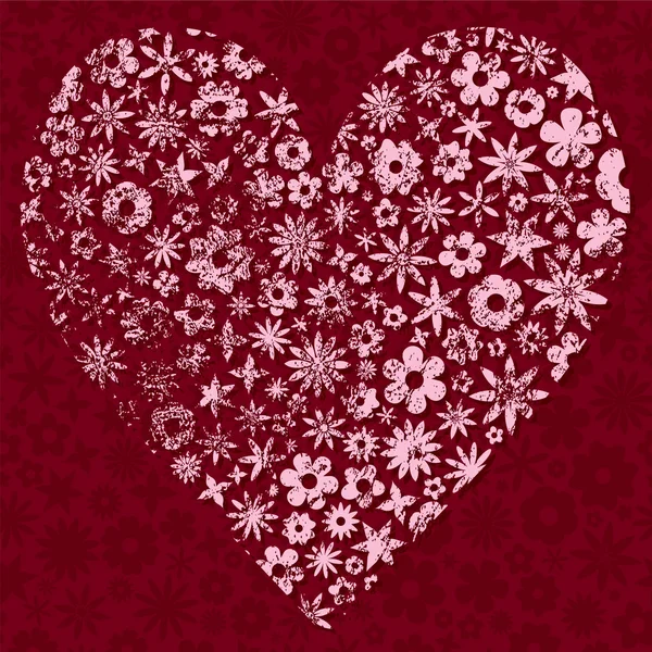 Coeur Grunge avec Fleurs — Image vectorielle