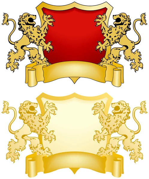 Bouclier et bannière avec Lions — Image vectorielle