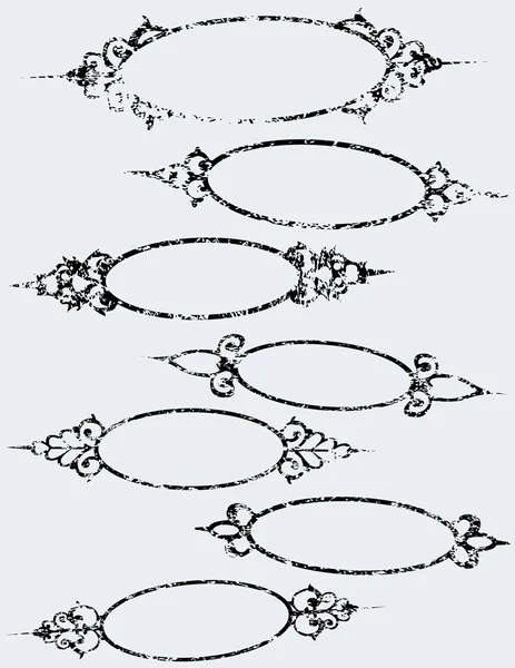 Zeven ovale grunge frames met bloeit — Stockvector