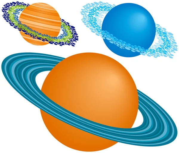 Tre planeter med ringar — Stock vektor