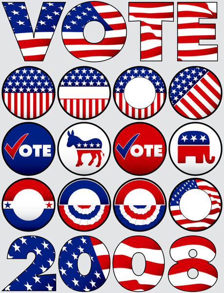 Various Political Buttons and Icons