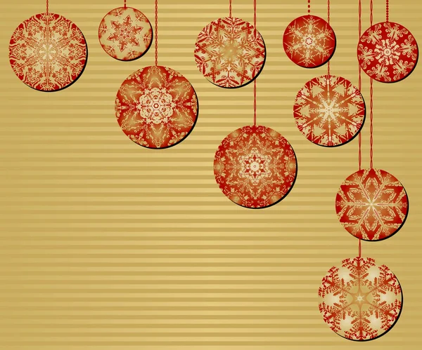 Adornos de Navidad de copo de nieve sobre un fondo rojo y dorado — Vector de stock