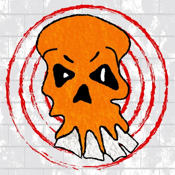 Wütender orangefarbener Totenkopf auf Grunge-Hintergrund — Stockvektor