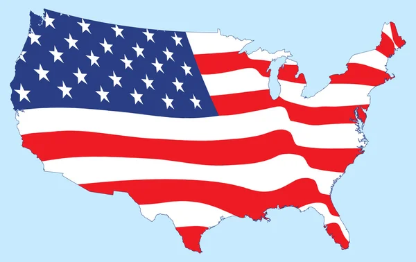 Mappa degli Stati Uniti con la bandiera — Vettoriale Stock