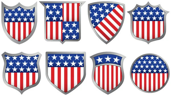 Eight Red White and Blue Shields — Stock Vector
