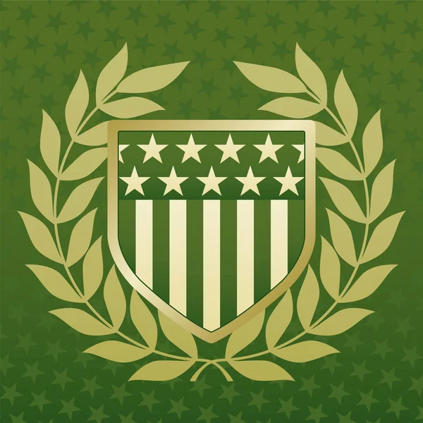 Escudo verde e dourado em um fundo de estrela Ilustrações De Bancos De Imagens Sem Royalties