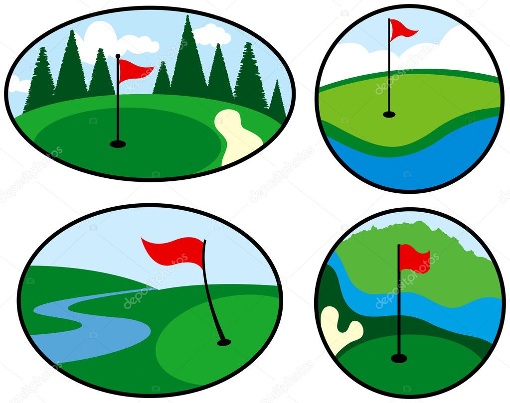 Colorful Golf Icons with red flags