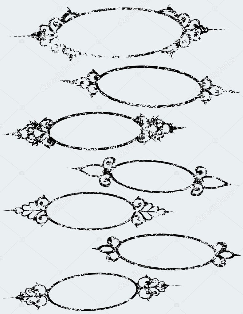 Seven Oval Grunge Frames with Flourishes