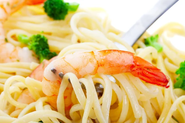 Crevettes Linguini Macro — Photo