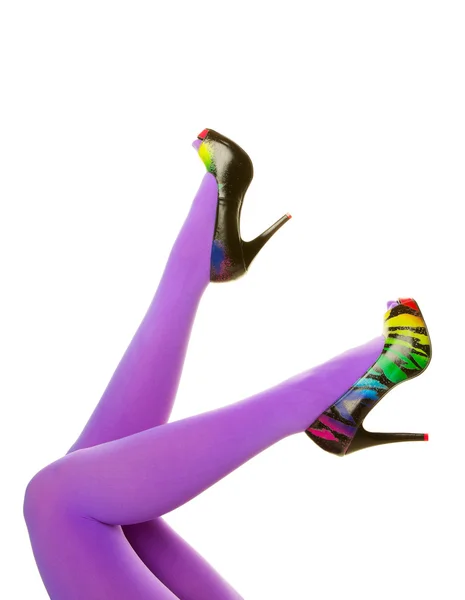 Lila Strumpfhosen und High Heels — Stockfoto