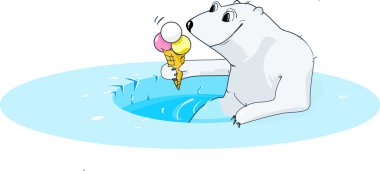 Polar bear eating ice cream clipart